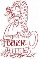 Redwork vintage snowman believe embroidery design