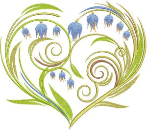 Desenho de bordado de sinos de coração de flores