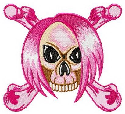 Emo's skull with crossed bones machine embroidery design