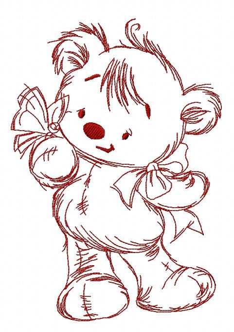 Teddy bear playing with butterfly3 machine embroidery design