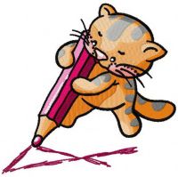 Kitten learns to write embroidery design
