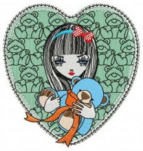 Girl with teddy bear embroidery design