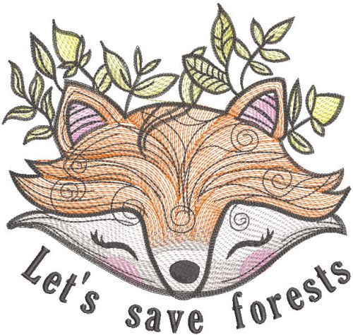 Fox lets save forests embroidery design