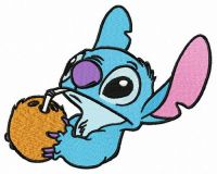 Stitch drinking coconut milk embroidery design