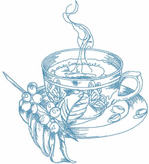 Cup of magical tea in the garden embroidery design