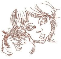 Girl with owl 2 embroidery design
