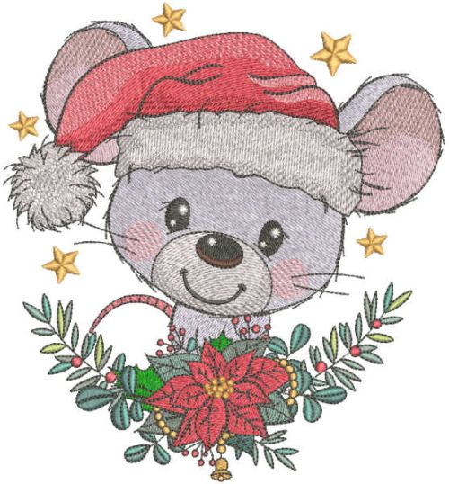 Santa Mouse with Christmas wreath embroidery design