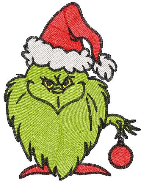 Christmas Grinch Gnome with ball embroidery design