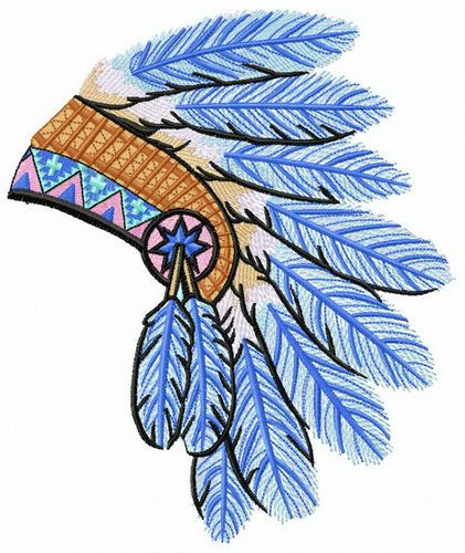 Warbonnet from blue feathers machine embroidery design