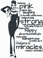 Audrey Hepburn i believe In pink embroidery design