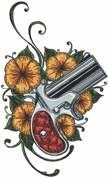 Vintage flower gun embroidery design