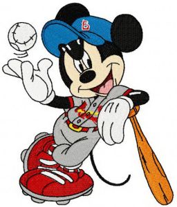 Mickey Mouse playing baseball embroidery design