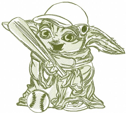 Yoda with baseball bat embroidery design