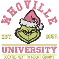 Grinch Whoville University embroidery design