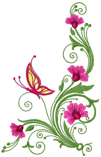 Red flowers and butterfly free embroidery design