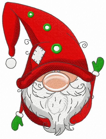 Gnome in red phrygian cap and boots machine embroidery design