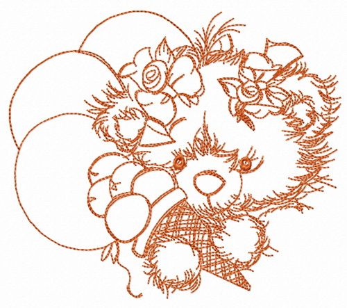 Teddy bear with balloons sketch machine embroidery design