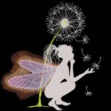 Fairy fortune telling on dandelion embroidery design