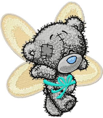 Teddy bear can fly machine embroidery design