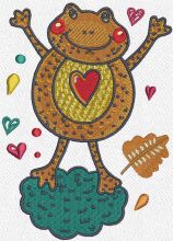 Frog in love embroidery design