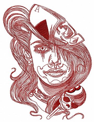 Longhaired gambler sketch machine embroidery design