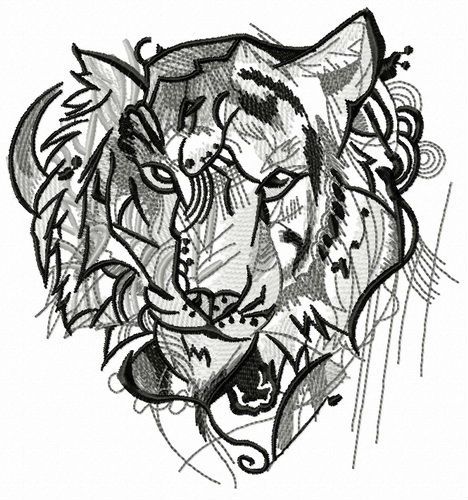 Aggressive tiger machine embroidery design