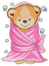 Teddy bear with bath towel embroidery design