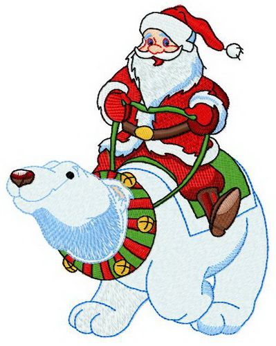 Santa riding polar bear machine embroidery design