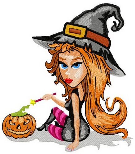 Charming witch machine embroidery design