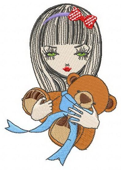 Girl with teddy bear 3 machine embroidery design