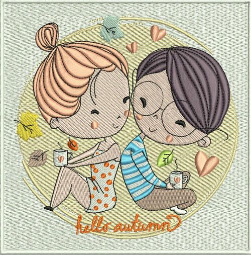 Hello autumn machine embroidery design