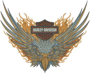 Harley Davidson flamed eagle embroidery design