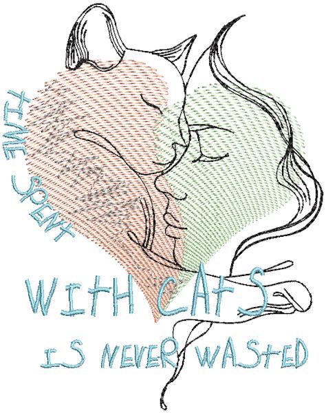 Time spent with cats is never wasted free embroidery design