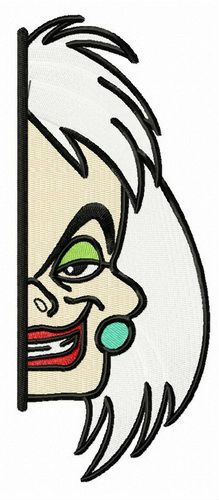 Cruella de Vil hiding machine embroidery design