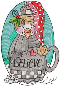 Vintage snowman believe in cup embroidery design