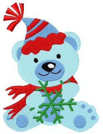 Blue bear with snowflake machine embroidery design