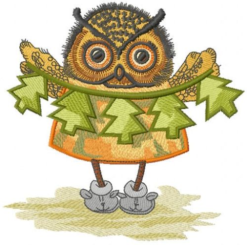 Owl with paper garland machine embroidery design