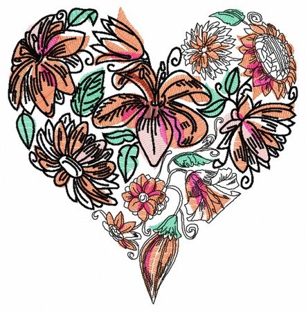 Floral heart 4 machine embroidery design