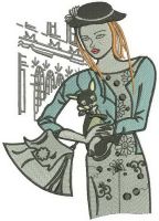 Shopping with small dog embroidery design