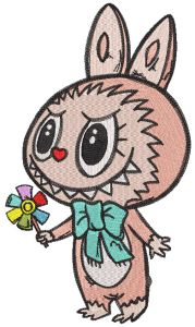 Labubu with flower embroidery design