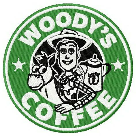 Woody's coffee machine embroidery design