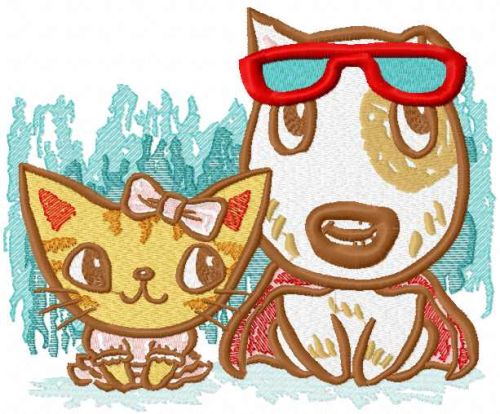 Cat and dog carnaval embrodiery design
