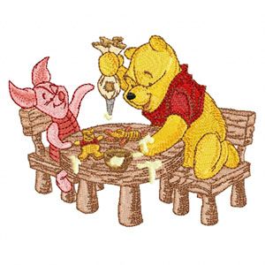 Winnie the Pooh and Piglet Make Christmas Dinner machine embroidery design