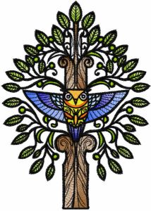 Mystical owl tree embroidery design
