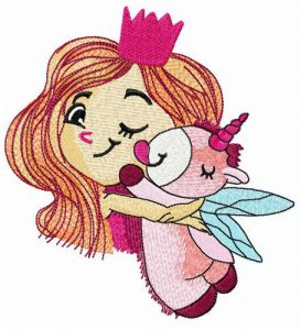 Princess and unicorn embroidery design