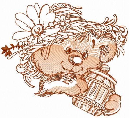 Rustic bear with honey pot 3 machine embroidery design