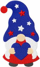 American gnome girl with heart embroidery design