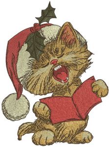 Cat sings Christmas carols embroidery design