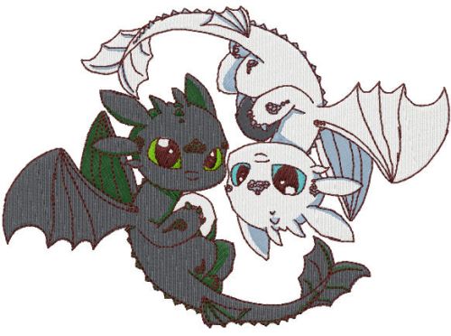 Toothless And Light Fury embroidery design