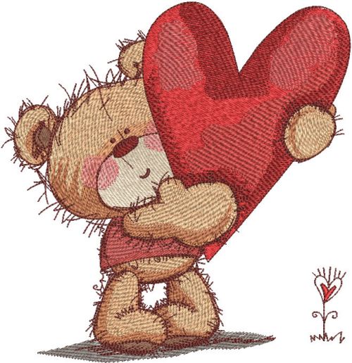 Bear with heart embroidery design      